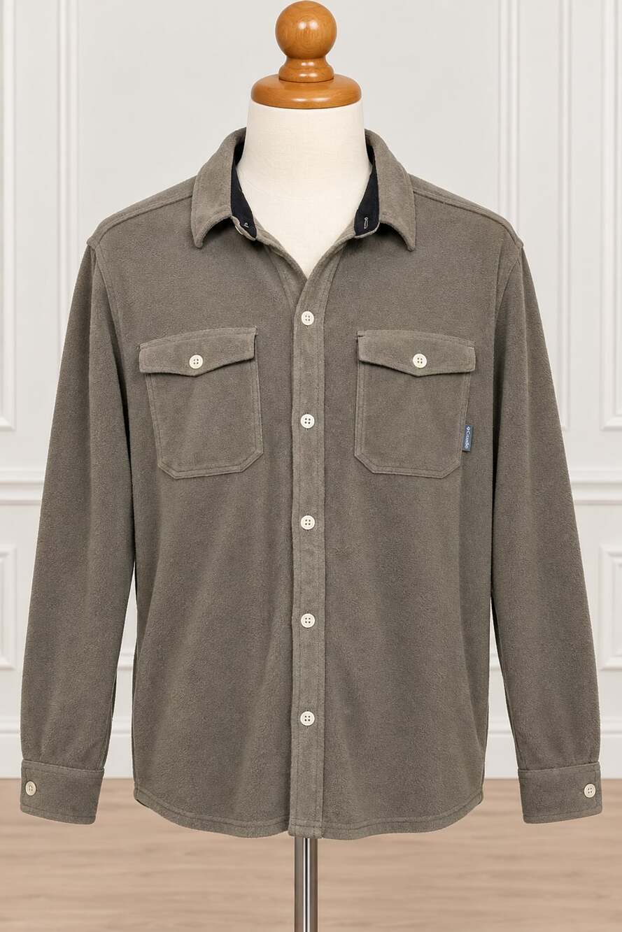 Columbia Forest Park Fleece Overshirt Size L Grey/Tan Button-Up Shacket
